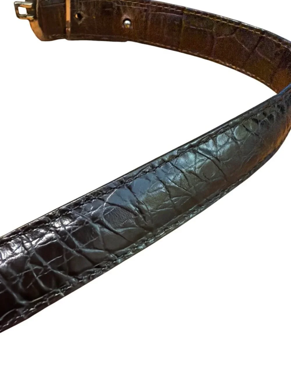 Vtg Brighton Reversible Belt Black Brown Croc Embossed Leather Gold Silver 25